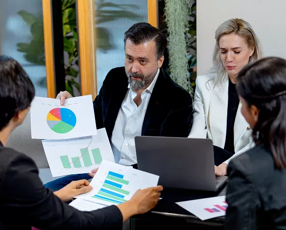 Interactive business intelligence dashboard on a screen