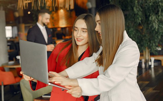 A person presenting at a corporate event