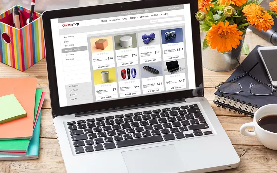 Online product catalog displayed on a laptop screen